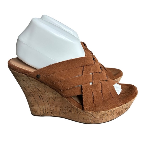UGG Brown Marta Wedge Sandals with Cork Wedge Heel Size 10 - Picture 9 of 13